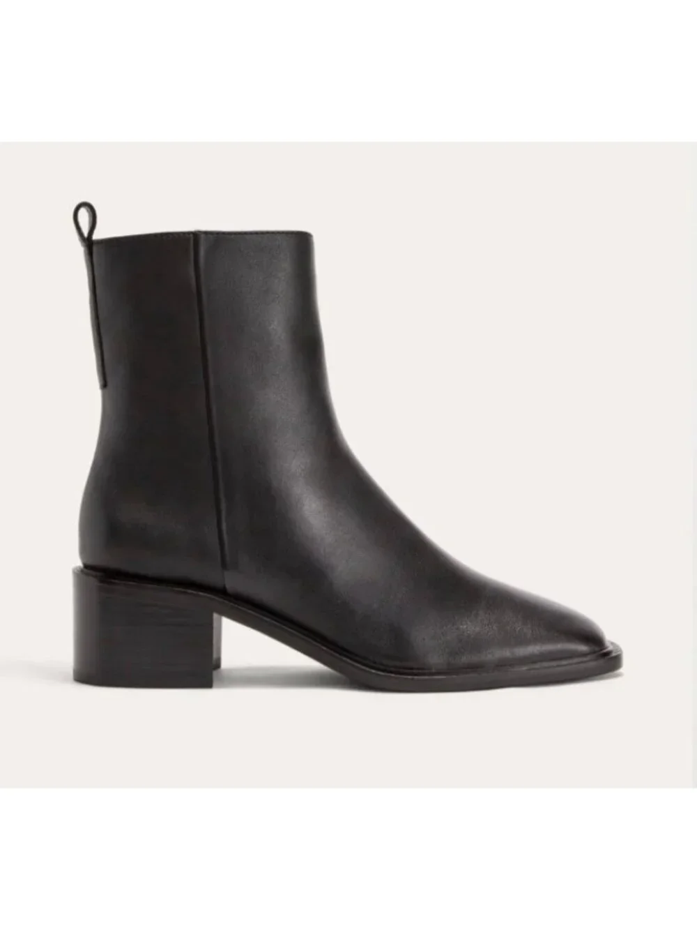Everlane Day Heel Boot Womens Size 8 Black Leather Ankle Boots Square Toe Zip